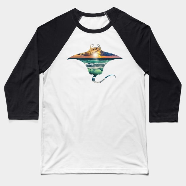 Manta Ray Sunset Beach Baseball T-Shirt by PhotoArts
